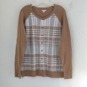 Merona Cardigan Sweater Size XXL‎ Plaid Light Academia Preppy